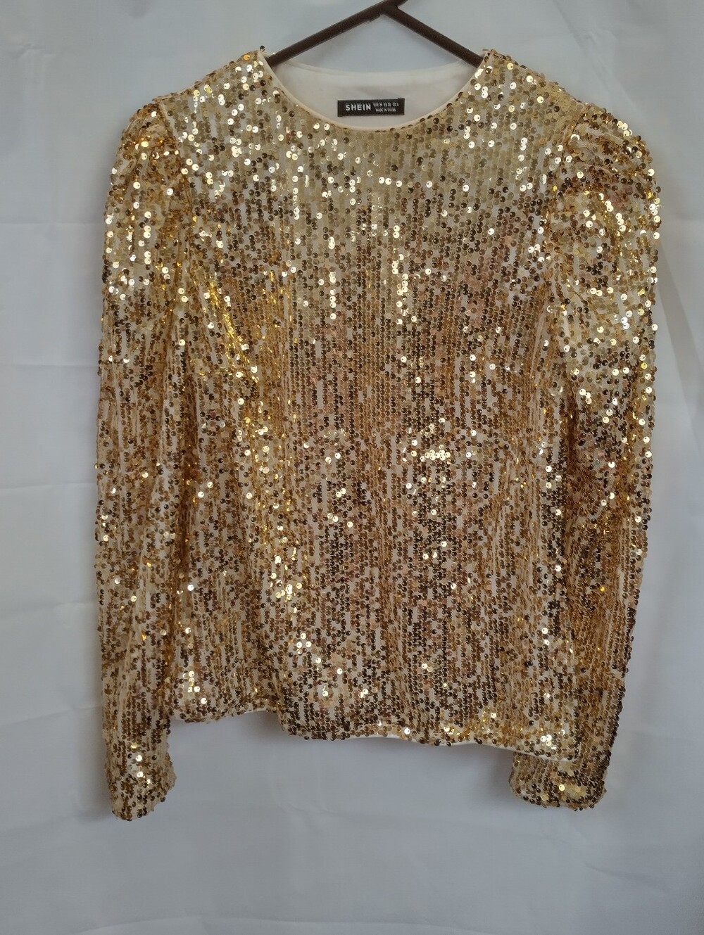 SHEIN Gold Sequin Long Sleeve Crew Neck Top Size Medium